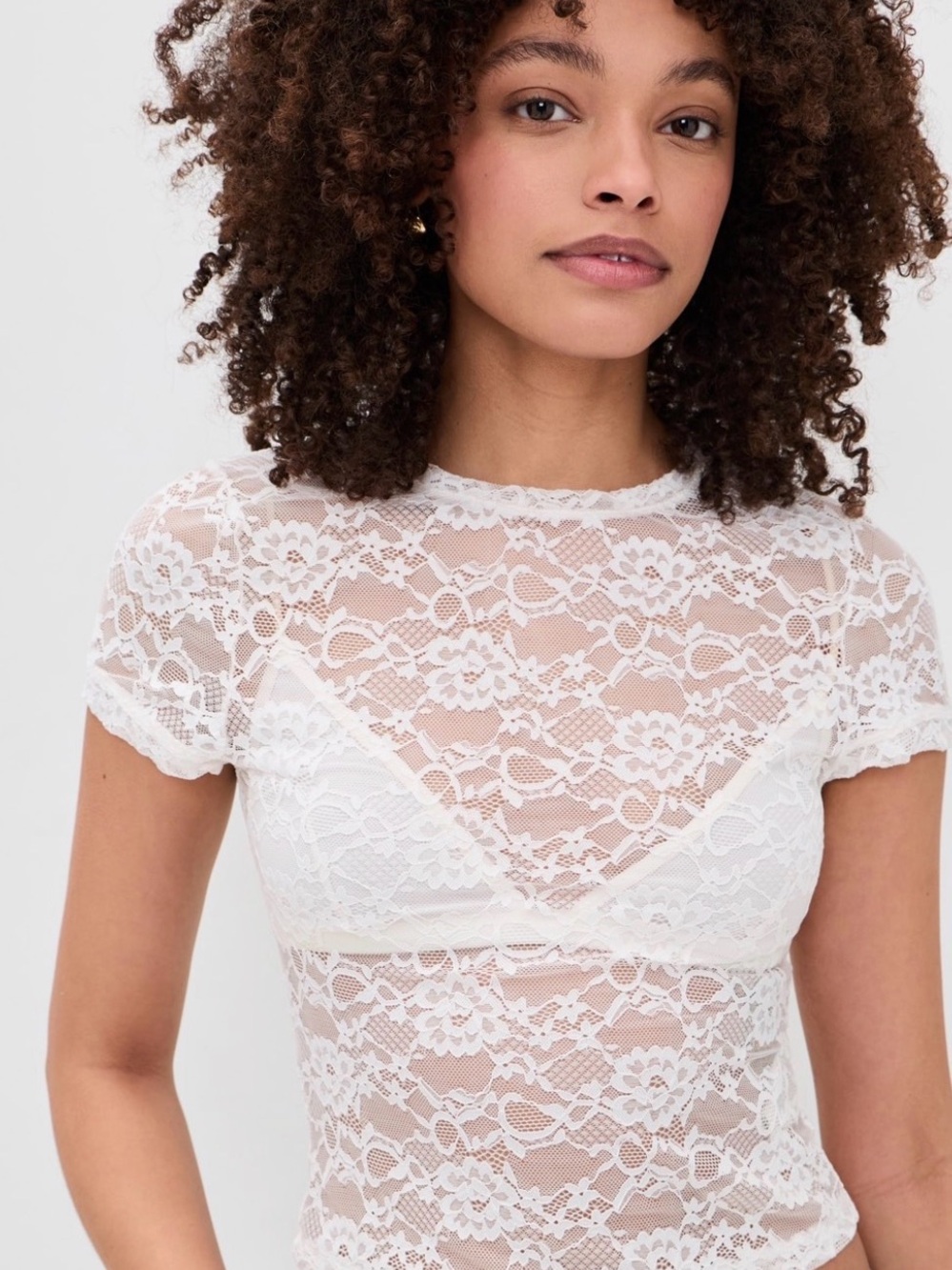 NWT Alice + Olivia Tess Lace Tee in Off White; Size XS